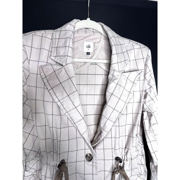 Cabi Women's Tan Windowpane Utility Jacket 6026 Collared Blazer/Trench Preppy - Picture 3 of 10